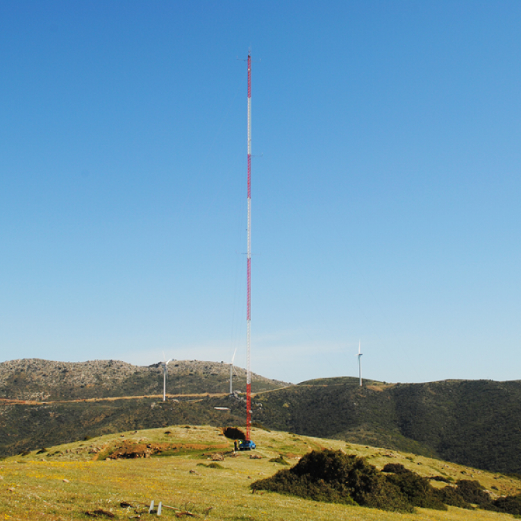 guy-wired meteorological tower